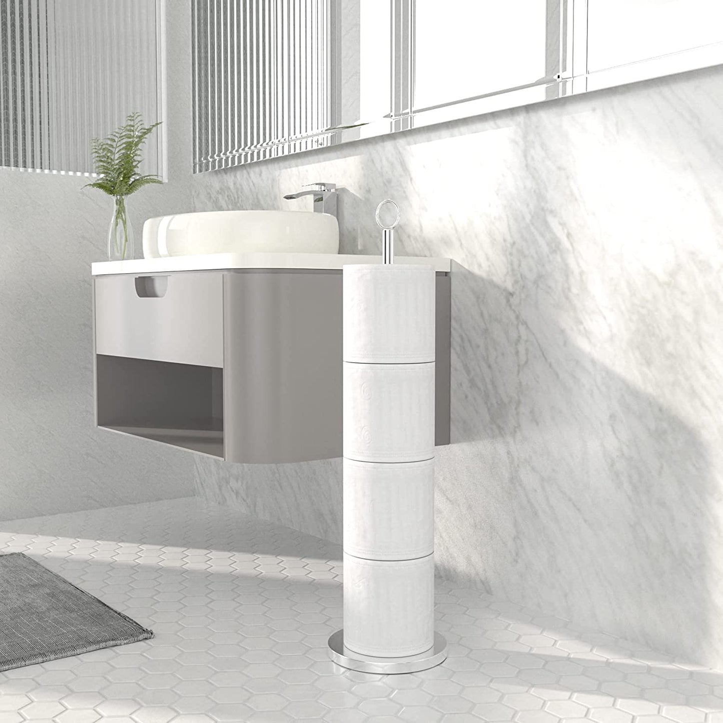 Toilet Paper Holder Stand(With Reserve Function), Free-Standing Spare Rolls Storage Holder, Stainless Steel