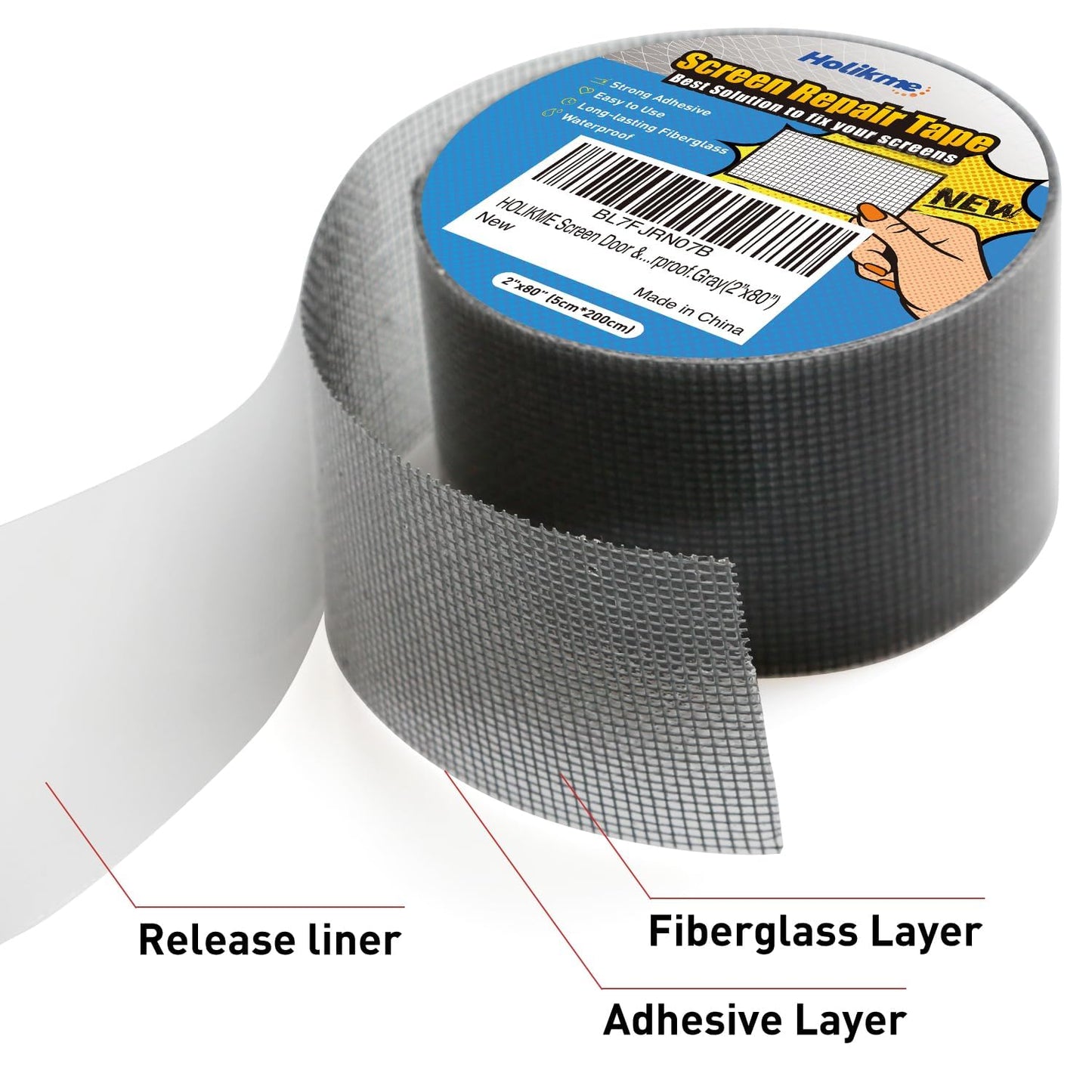 Window Screen Repair Tape, Door Window Fly Lanai Screen Repair Kit Patch Tape Strong Adhesive Long Lasting Fiberglass Covering Wire Mesh Repair Tape Seal for Repair Holes Tears 2"W×80"L, Grey