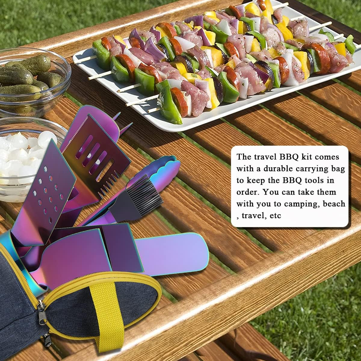 Premium 10-Piece Rainbow Grill Accessories Kit with Utensils Holder, Featuring Stainless Steel Handles and Heat-Resistant Bakelite Components