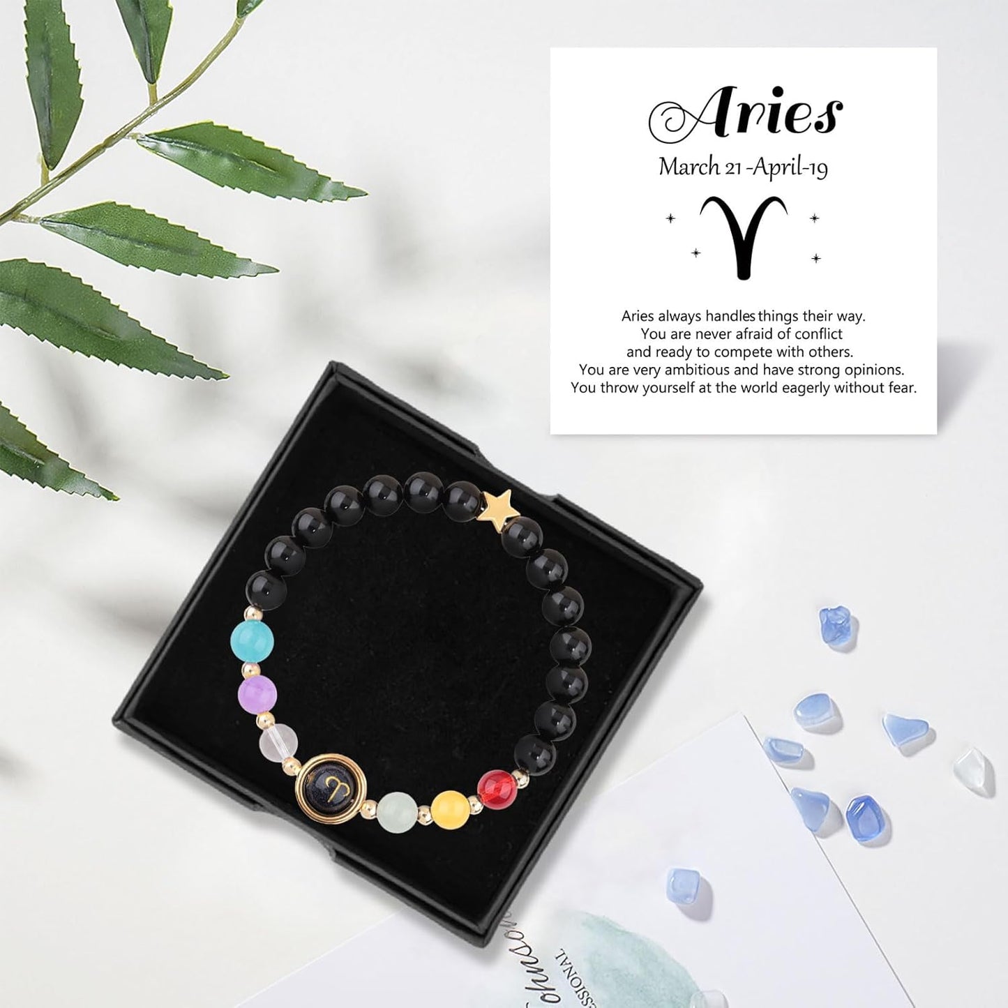 Zodiac Bracelets for Girls Women Natural Stone Healing Crystal Stone Beads Bracelet 12 Constellation Healing Calming Anxiety Stress Relief Spiritual Bracelet (Libra)