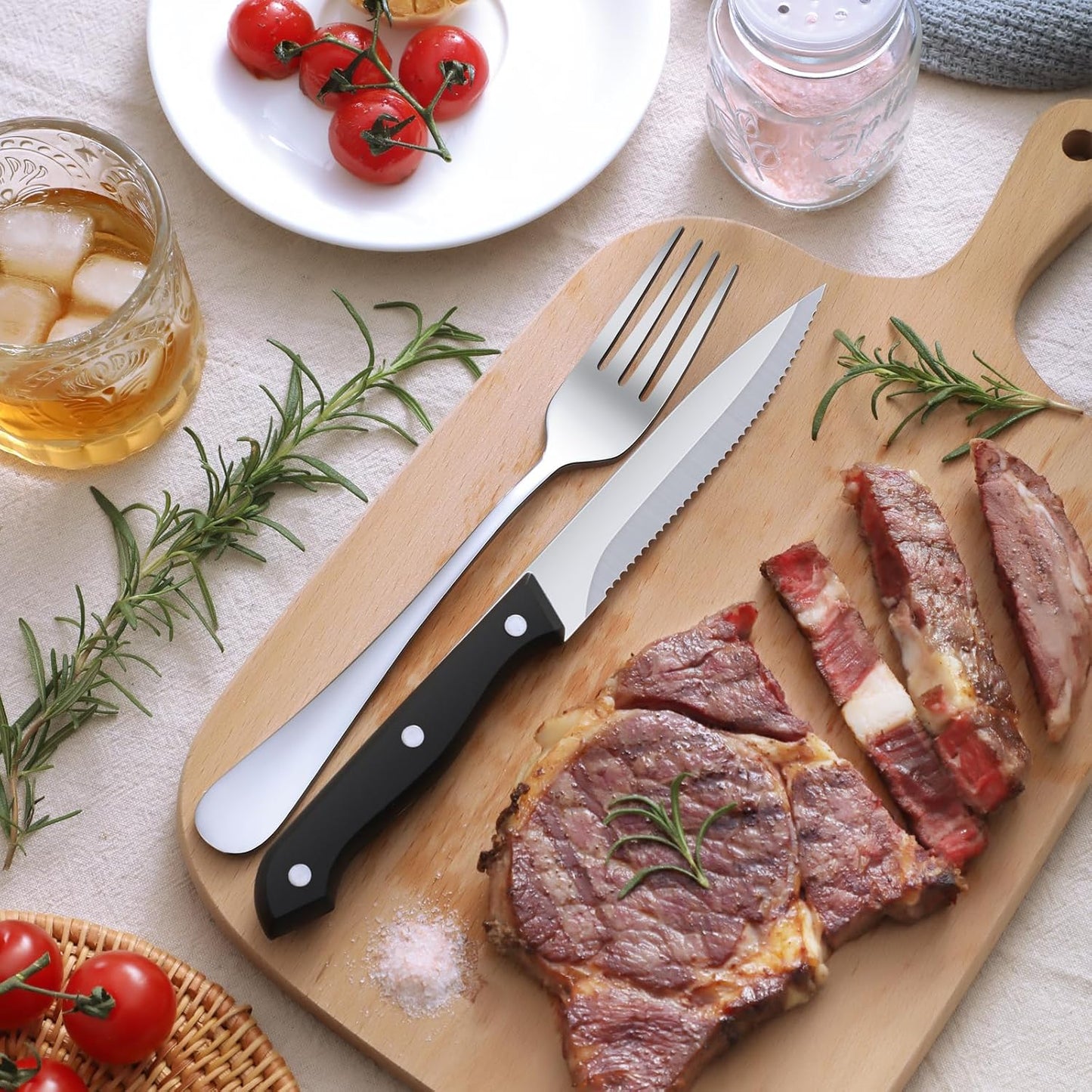 30-Pack Silverware Set with Steak Knives, Food-Grade Dishwasher Safe, Stainless Steel Utensils Set Includes Spoons Forks Knives for Home Restaurant Hotel