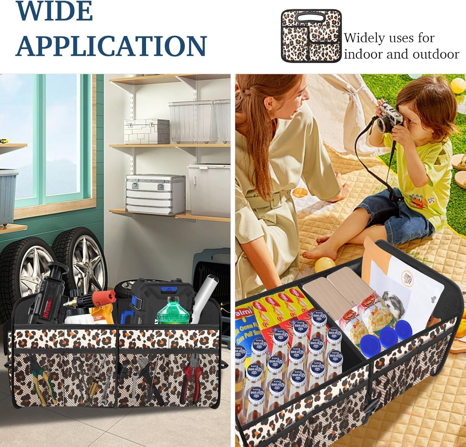 Car Trunk Organizer, Trunk Storage Organizer with Large Capacity Waterproof Collapsible Trunk Organizer for Car Suv/Jeep/Sedan (Leopard Print, Standard)