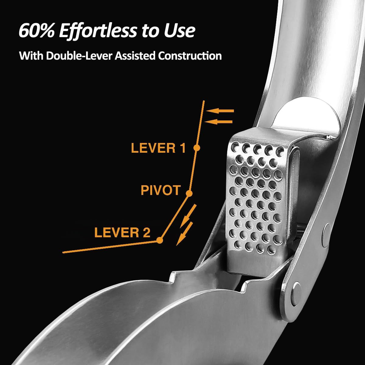 Premium Garlic Press Stainless Steel, No Need to Peel Garlic Presser, Heavy Duty Professional Grade Double Lever-Assisted Garlic Mincer with High Capacity Chamber- Easier Clean Garlic Crusher