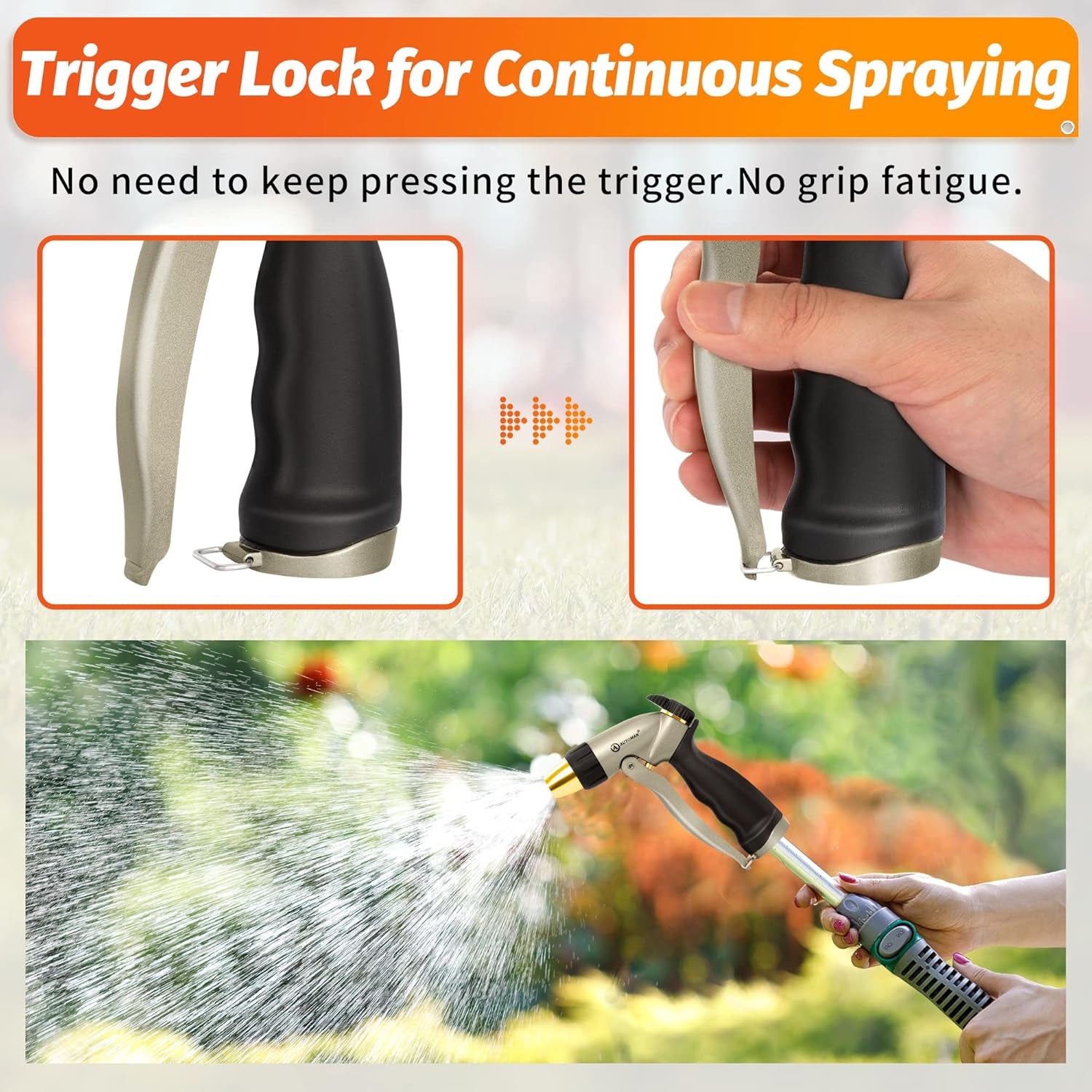 Garden Hose Nozzle - 100% Metal High Pressure Spray Nozzle, Adjustable Spray Patterns, Labor-Saving, Heavy Duty for Garden Watering, Car Washing, Window Cleaning, Pets Showering
