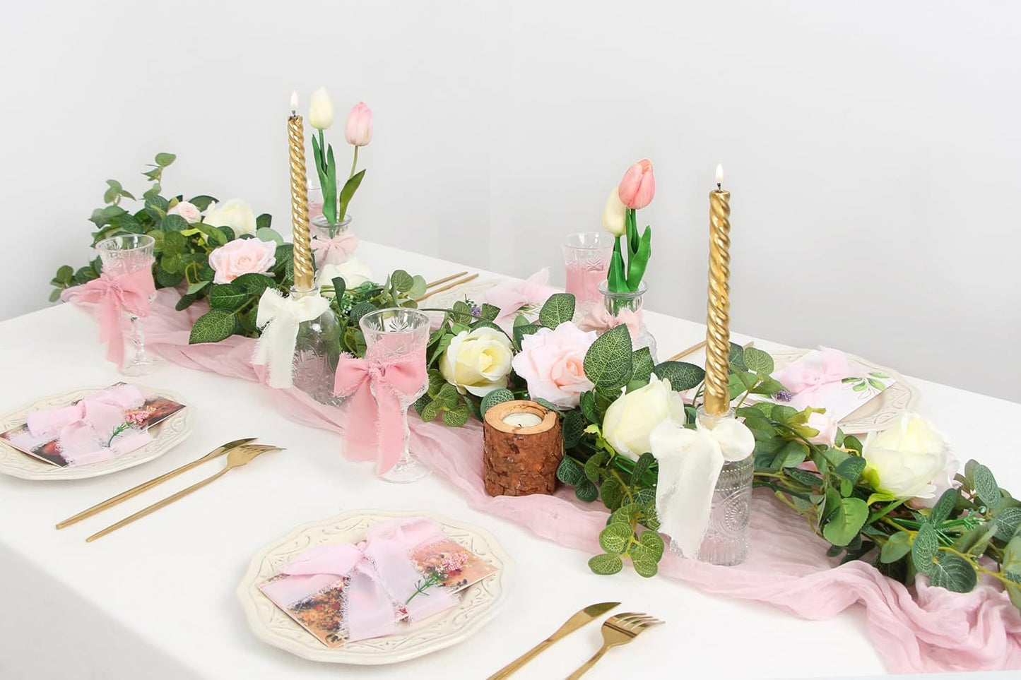 Pink Chiffon Ribbon 1.5" X 28Yd Pink & Cream Fringe Chiffon Wedding Silk Handmade Ribbon Set 7Yd X 4 Rolls for Bridal Bouquets Wedding Invitations DIY Decor Gift Wrapping & Bow Making