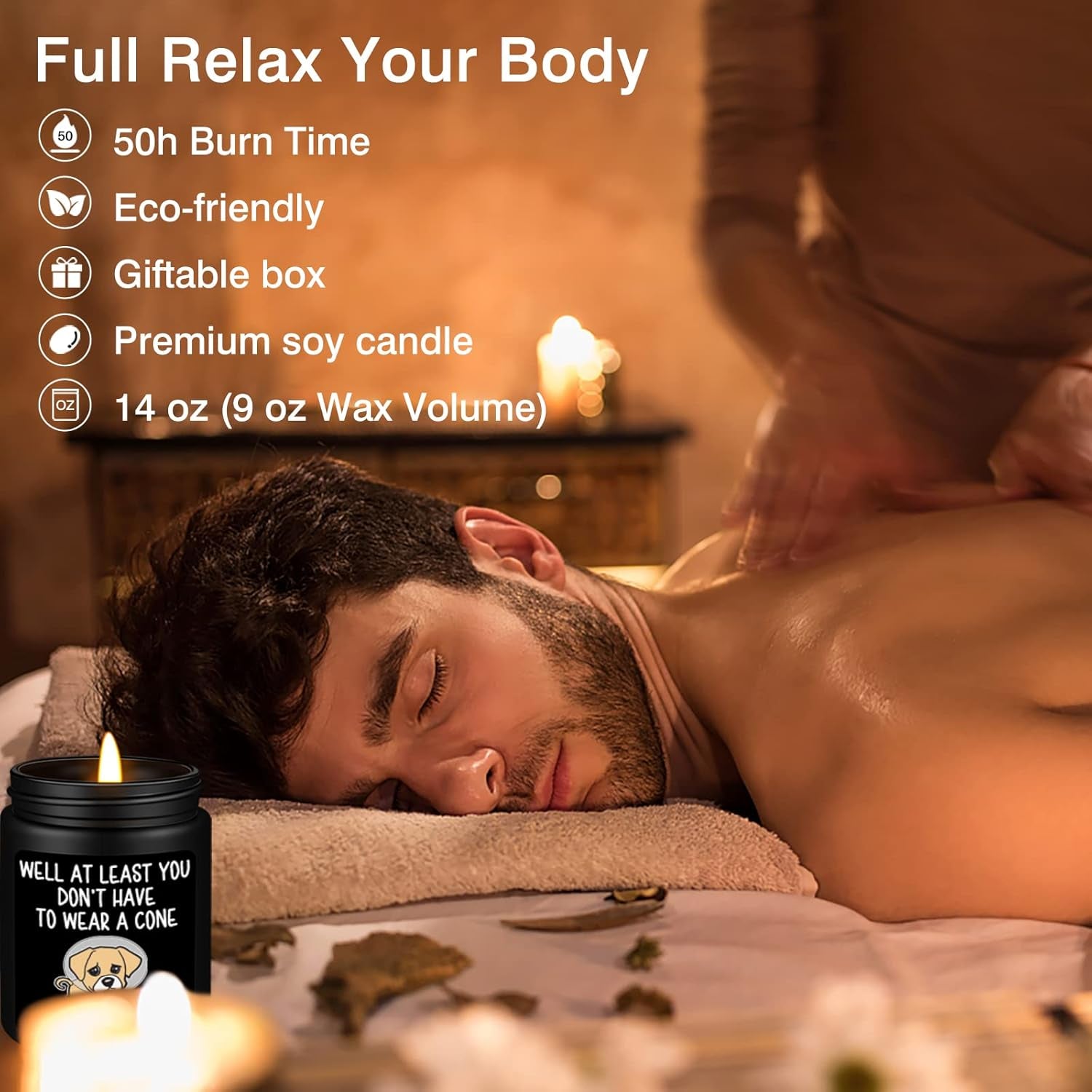 Get Well Soon Gifts for Men, Funny Gift for Him after Surgery, Feel Better Cheer up Inspirational, Sandalwood Candles for Friends Dad Brother Coworker