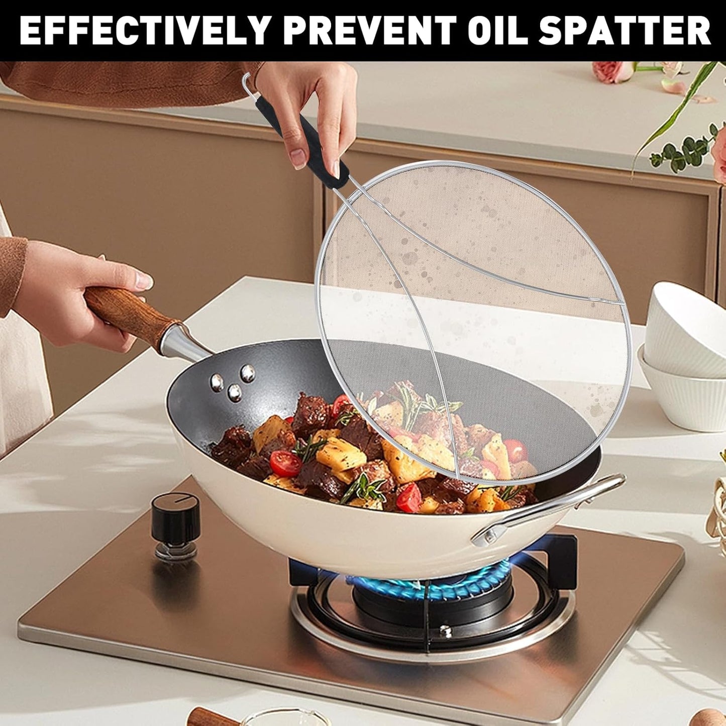 Grease Splatter Screen, 11 Inches. Oil Splatter Screens for Frying Pan Shields. Hot Oil Splash Guard, Prevent and Protects Skin from Burns