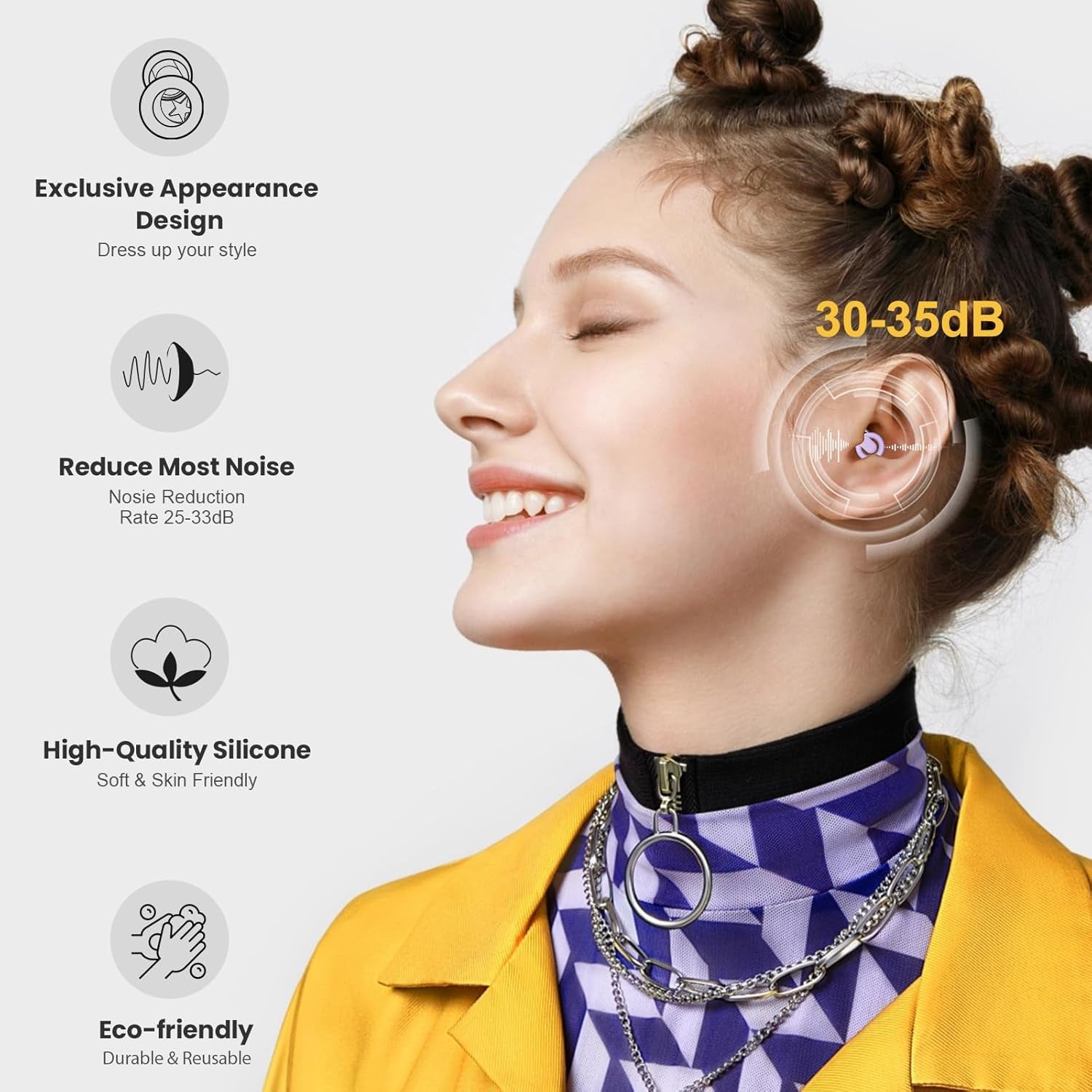 Ear Plugs for Sleeping Noise Cancelling, Reusable Earplugs for Noise Reduction, Soft Silicone Hearing Protection Ear Plugs for Sleep, Work, Noise Sensitivity, Study, Snoring, Concert 30-35Db