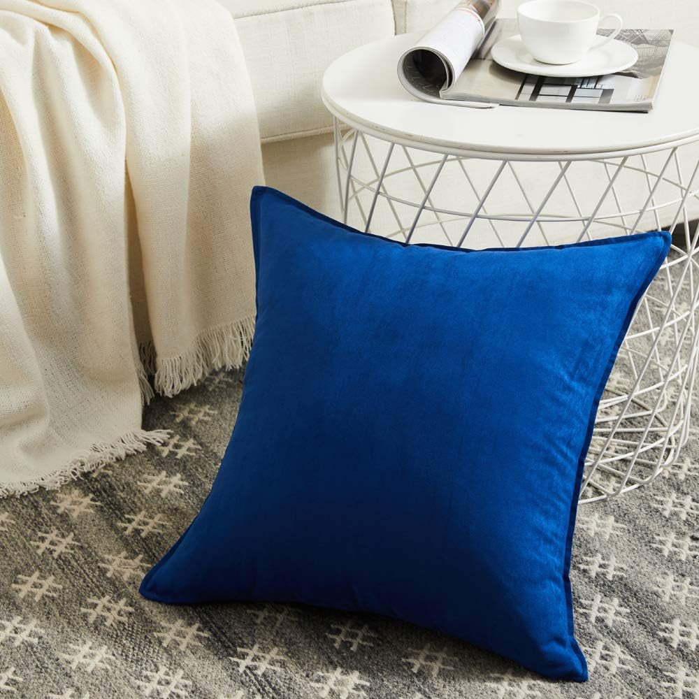 2 Packs Premium Faux Suede Decorative Throw Pillow Covers, Super Soft Square Pillow Case,Solid Cushion Cover for Couch/Sofa/Bedroom (16"X 16",Set of 2, Blue)