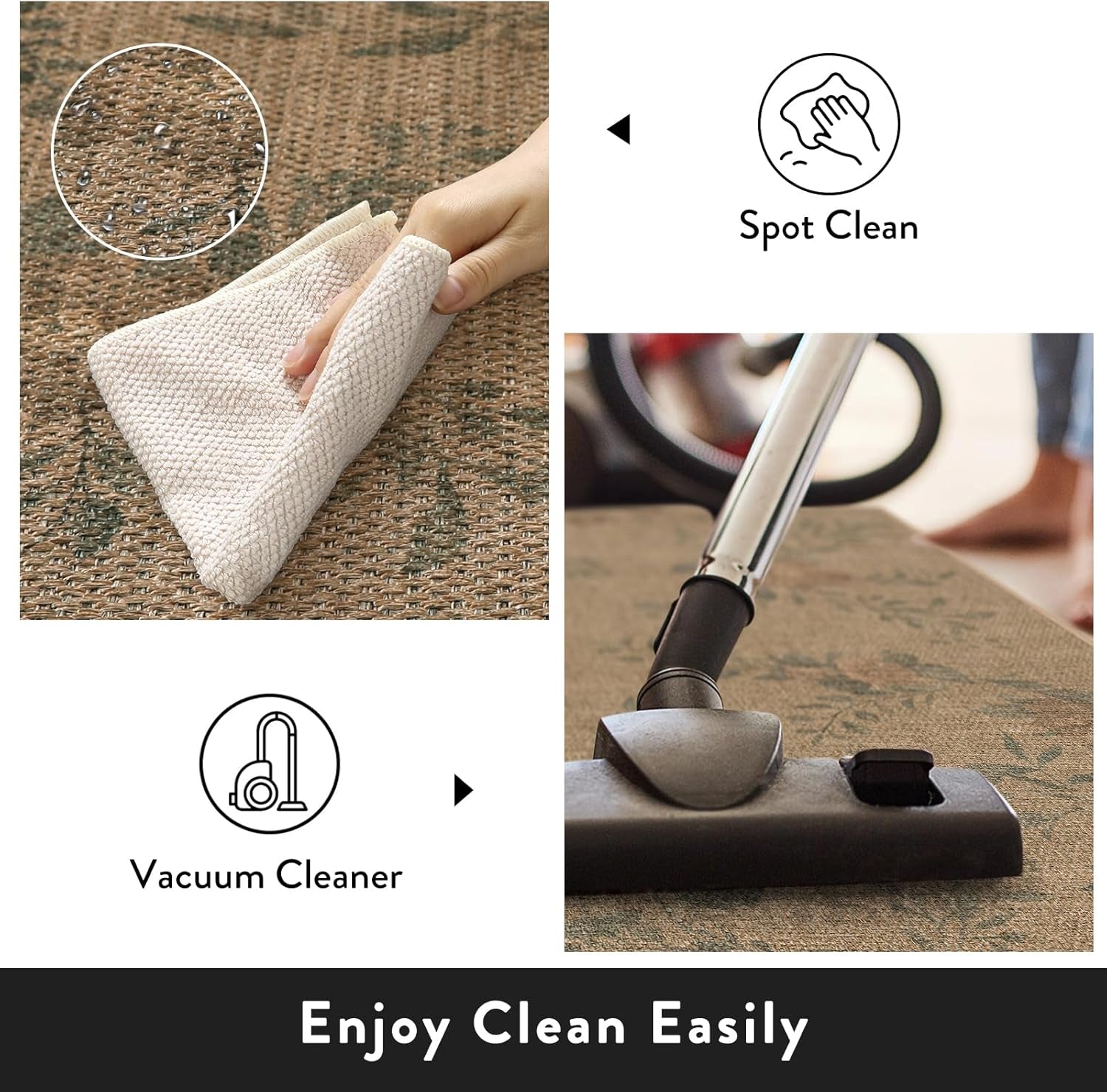 Floral Easy Jute Kitchen Runner Rug, 2X6 Carpet for Hallway 6Ft Non Slip Outdoor Mat for Entryway, Neutral Indoor Outdoor Runner Rugs Washable Carpet for Hallways