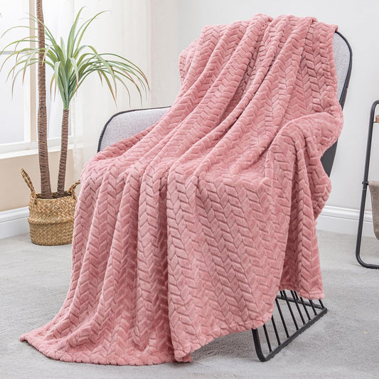 Pink Fleece Throw Blanket - 50x70 Inches Soft Jacquard Flannel, Lightweight Plush Warmth for Couch and Bed, Ideal for All Seasons
