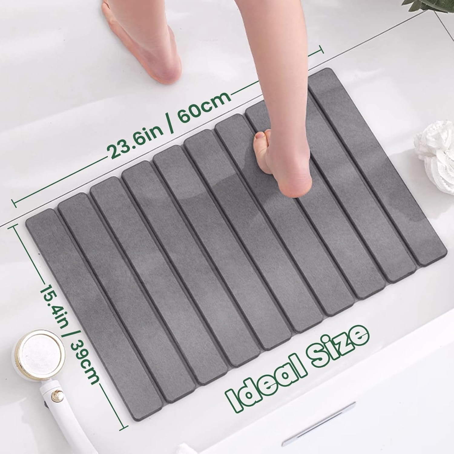 Stone Bath Mat, Diatomaceous Earth Shower Mat Non Slip, Quick Dry Diatomite Bathroom Rugs, Drying Mat for Bathroom/Kitchen Counter(23.6''Ă—15.4")