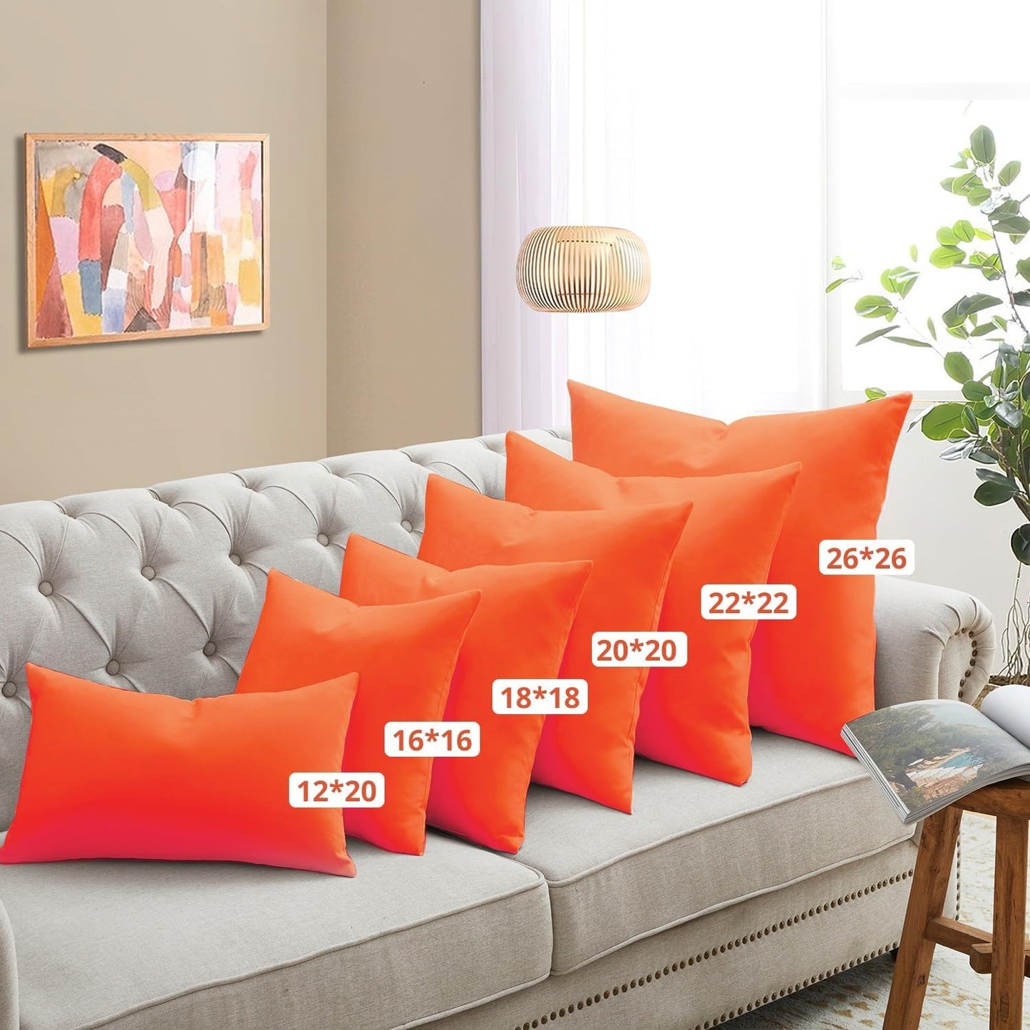 ® Outdoor Water Resistant Throw Pillows, Feathers and down Filled Decorative Pillows for Couch Cushion Garden Bench 12 X 20 Inch, Set of 2, Orange