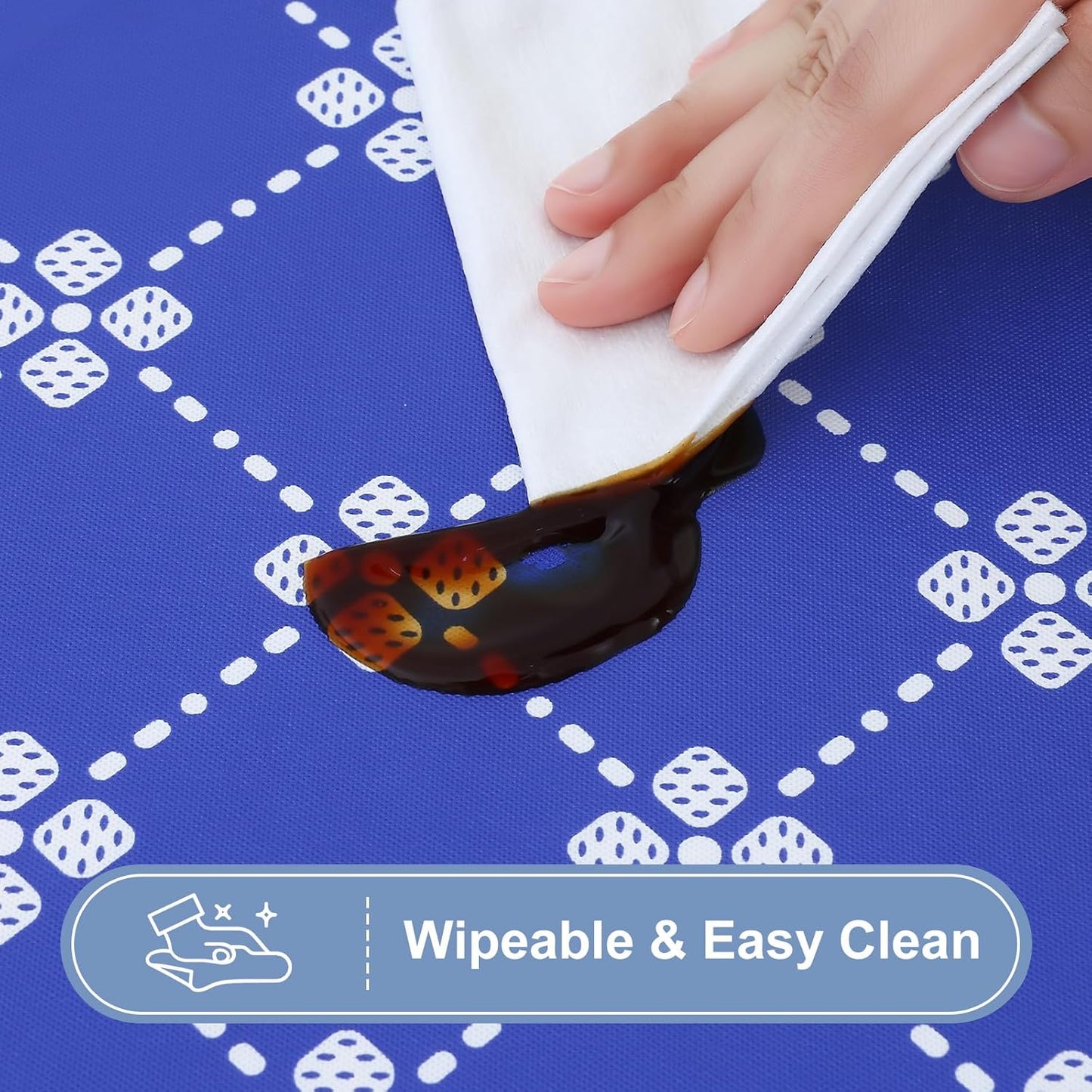 Rectangle Vinyl Table Cloth, Elastic Fitted Tablecloth with Flannel Backing, Waterproof Plastic Table Cover Fits 6 Foot Folding Tables for Camping, Indoor and Outdoor (Blue, 30" X 72")