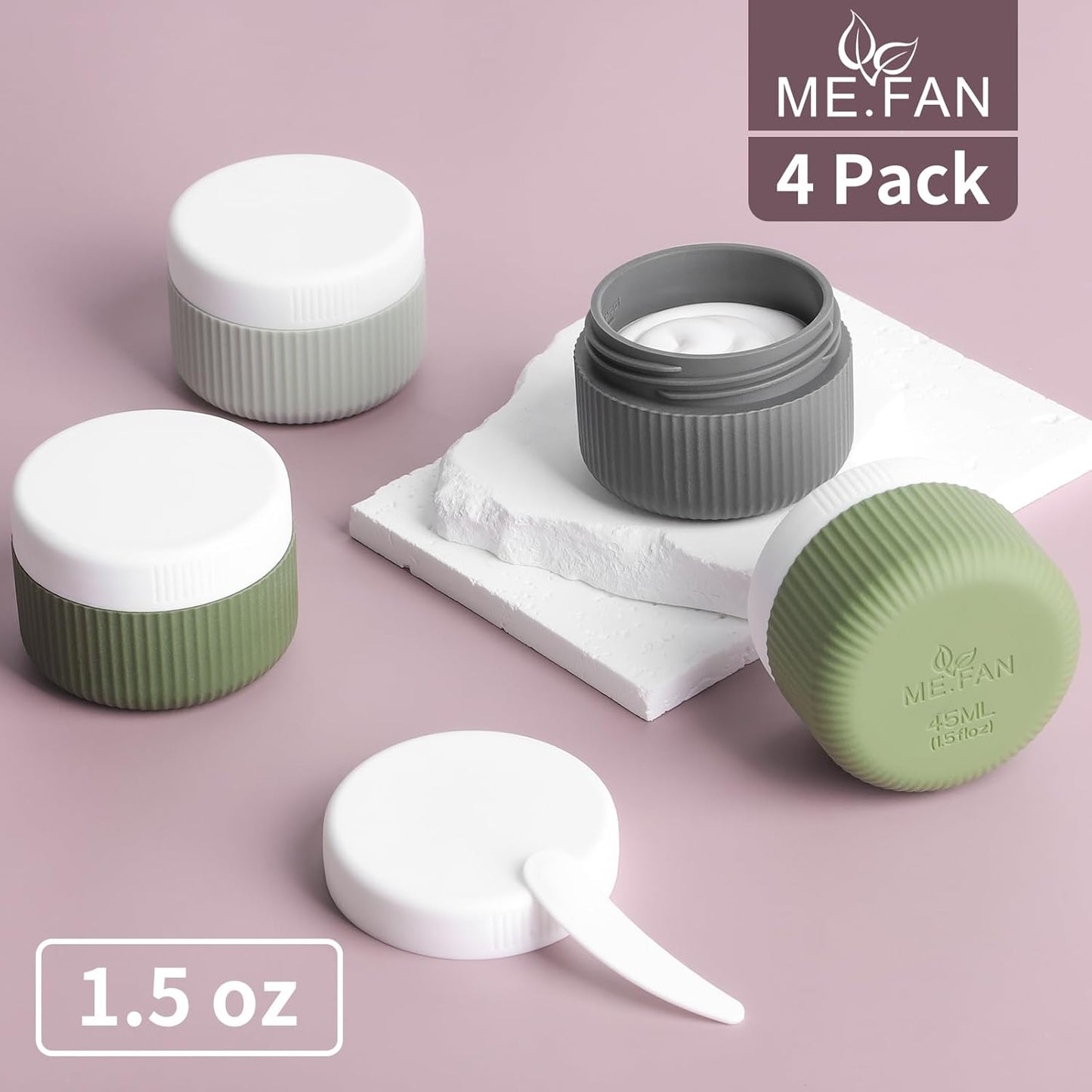 Travel Containers for Toiletries, TSA Approved 1.5 Oz Silicone Cream Jars, Leak-Proof Journey Containers, Trip Accessories with Lid for Cosmetic Face Hand 4 Pack White Lid - Desert Sage