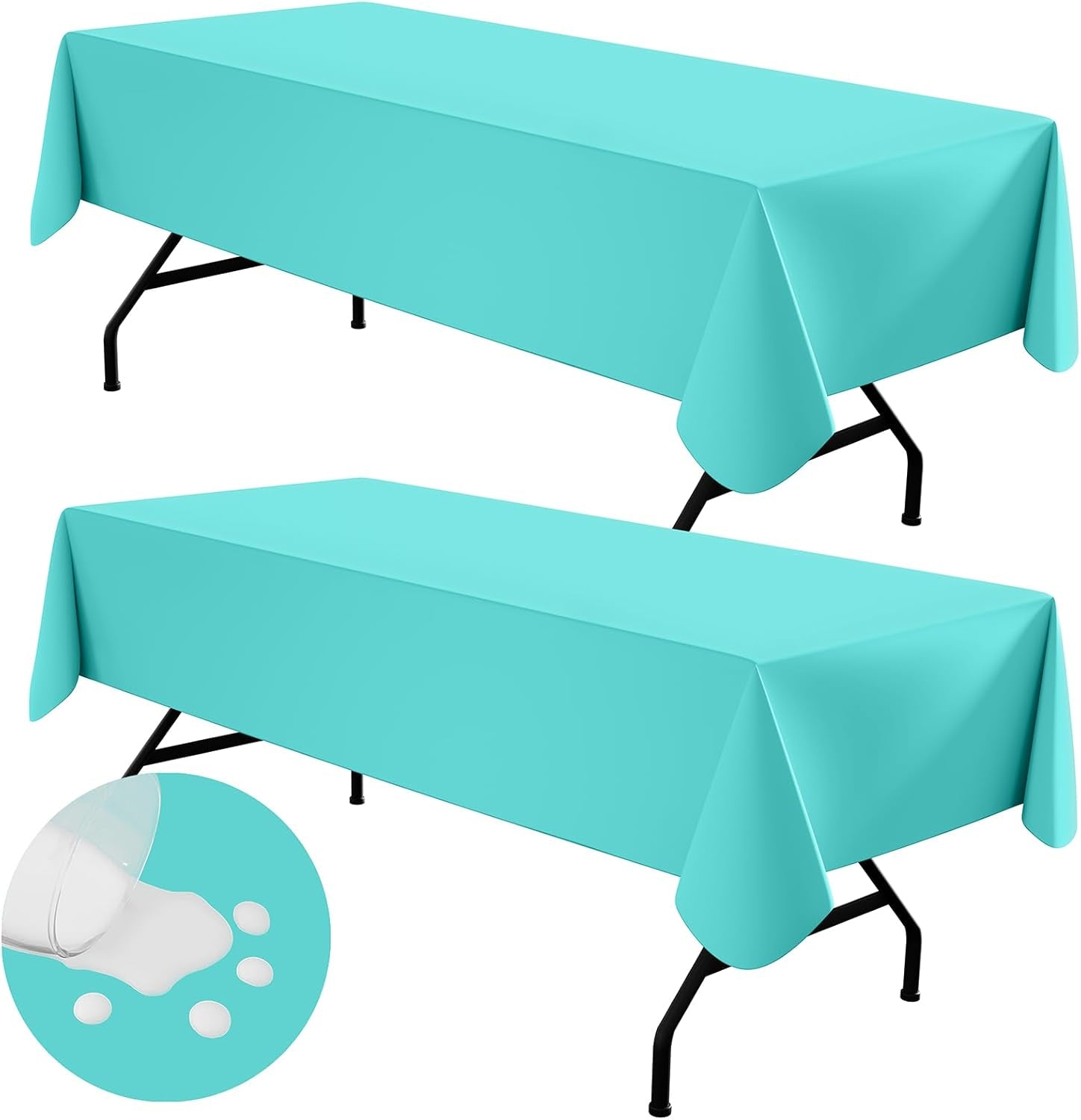 2 Pack Rectangle Vinyl Tablecloth, Waterproof Spillproof Plastic Flannel Backed Table Cloth, Wipe Clean Table Cover for Dining, Buffet Parties and Camping (Teal, 52" X 70")