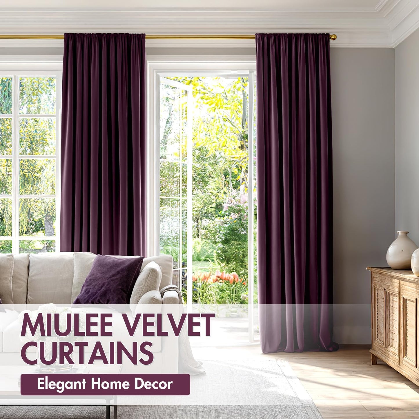 Purple Orchid Velvet Thermal Insulated Blackout Curtains - 84-Inch Drapes for Bedroom and Living Room, Set of 2 with Rod Pocket Design