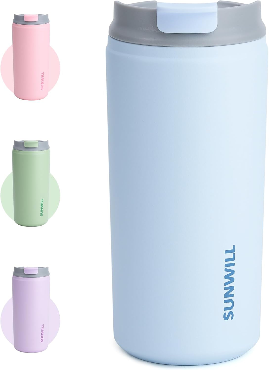 Insulated Coffee Mug with Lid, Leak Proof Tumbler Stainless Steel, 12 Oz Travel Cup for Office, Home, Powder Coated Iceberg