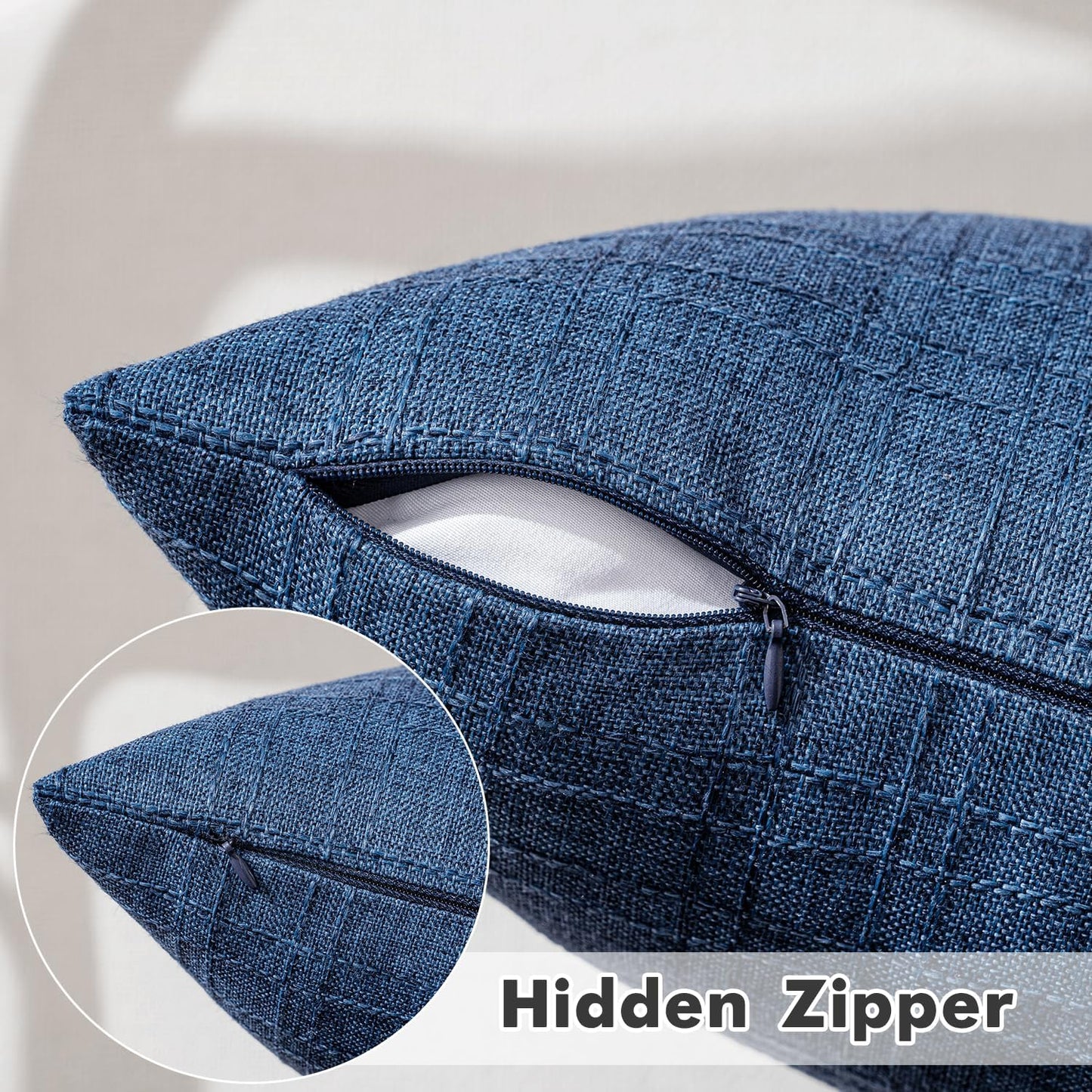 Outdoor Waterproof Throw Pillow Covers Decorative Farmhouse Water Resistant Cushion Covers for Tent Patio Garden Couch Sofa Pack of 2, 16X16 Inch Navy Blue