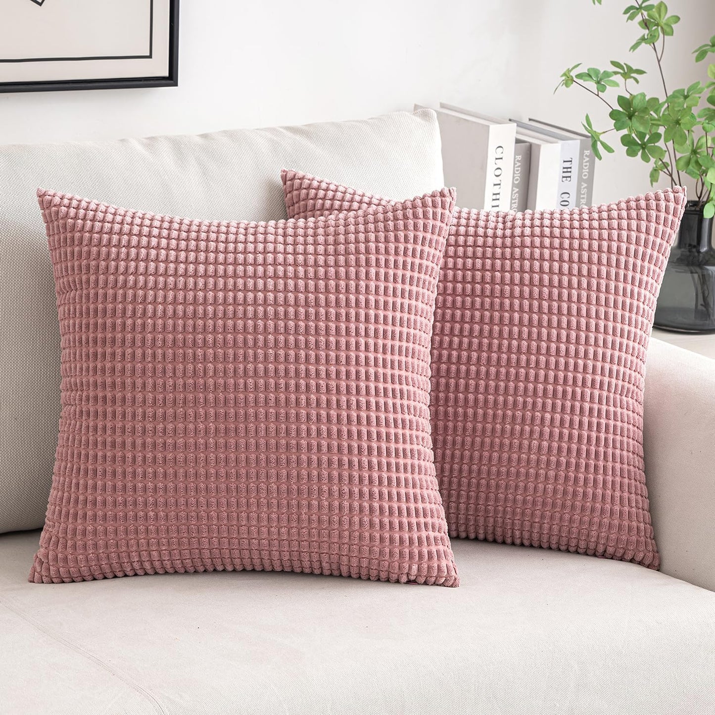 Pack of 2 Pillow Covers 18X18 Inch Granules Soft Corduroy Decorative Throw Pillow Covers for Couch Cushion Sofa Bedroom Living Room, Blush Pink