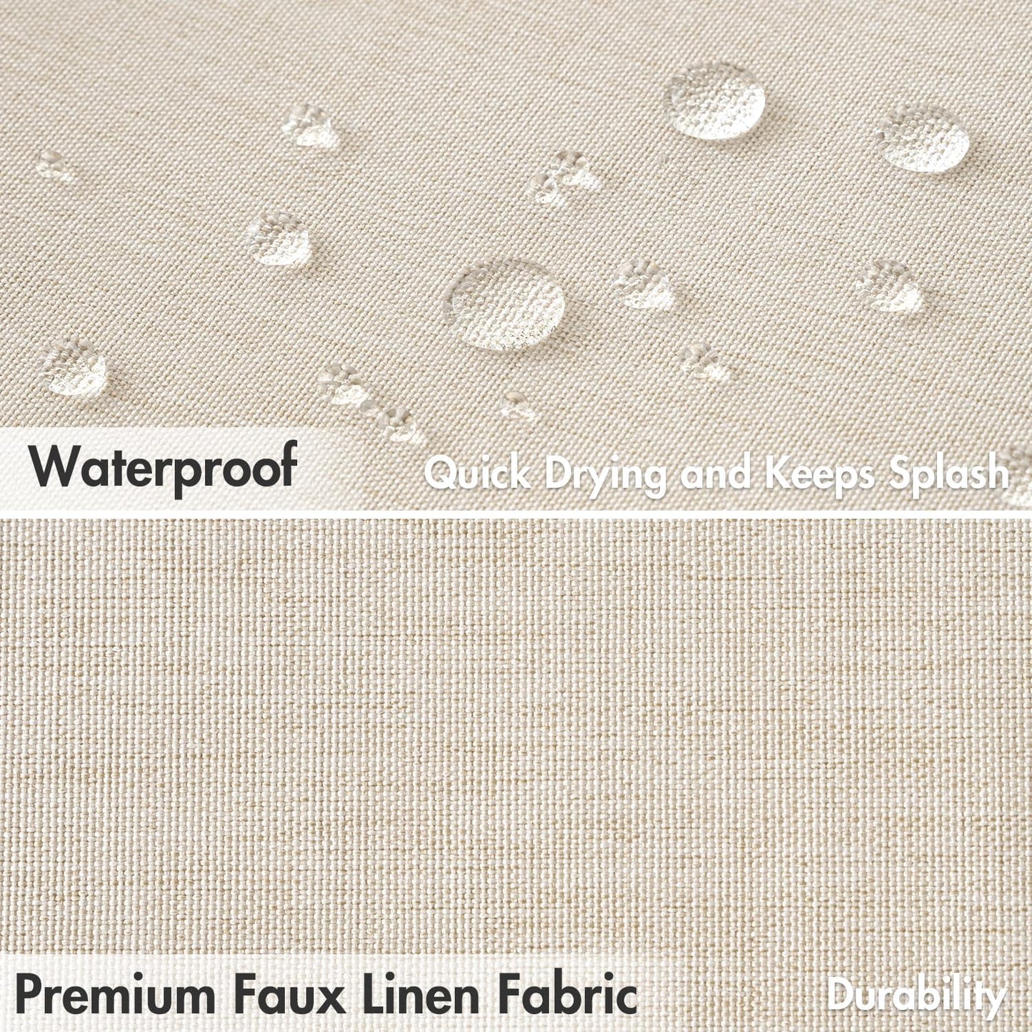 Linen Shower Curtain Set with 12 Metal Hooks - Modern Heavy-Duty Washable Beige Fabric, Waterproof and Durable, 72"x72", Cream