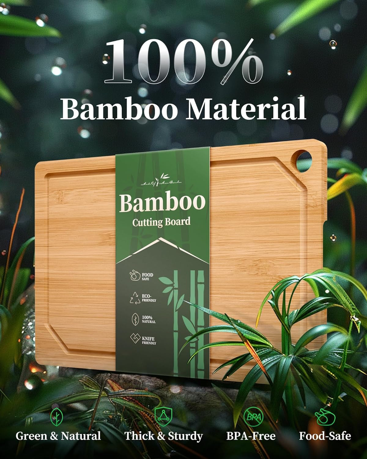 Bamboo Cutting Board - Multi-Sizes Wooden Cutting Boards for Kitchen, Convenient Kitchen Essentials with Deep Juice Grooves, Natural Cutting Board for Chopping & Serving, 11.6" X 7.9"