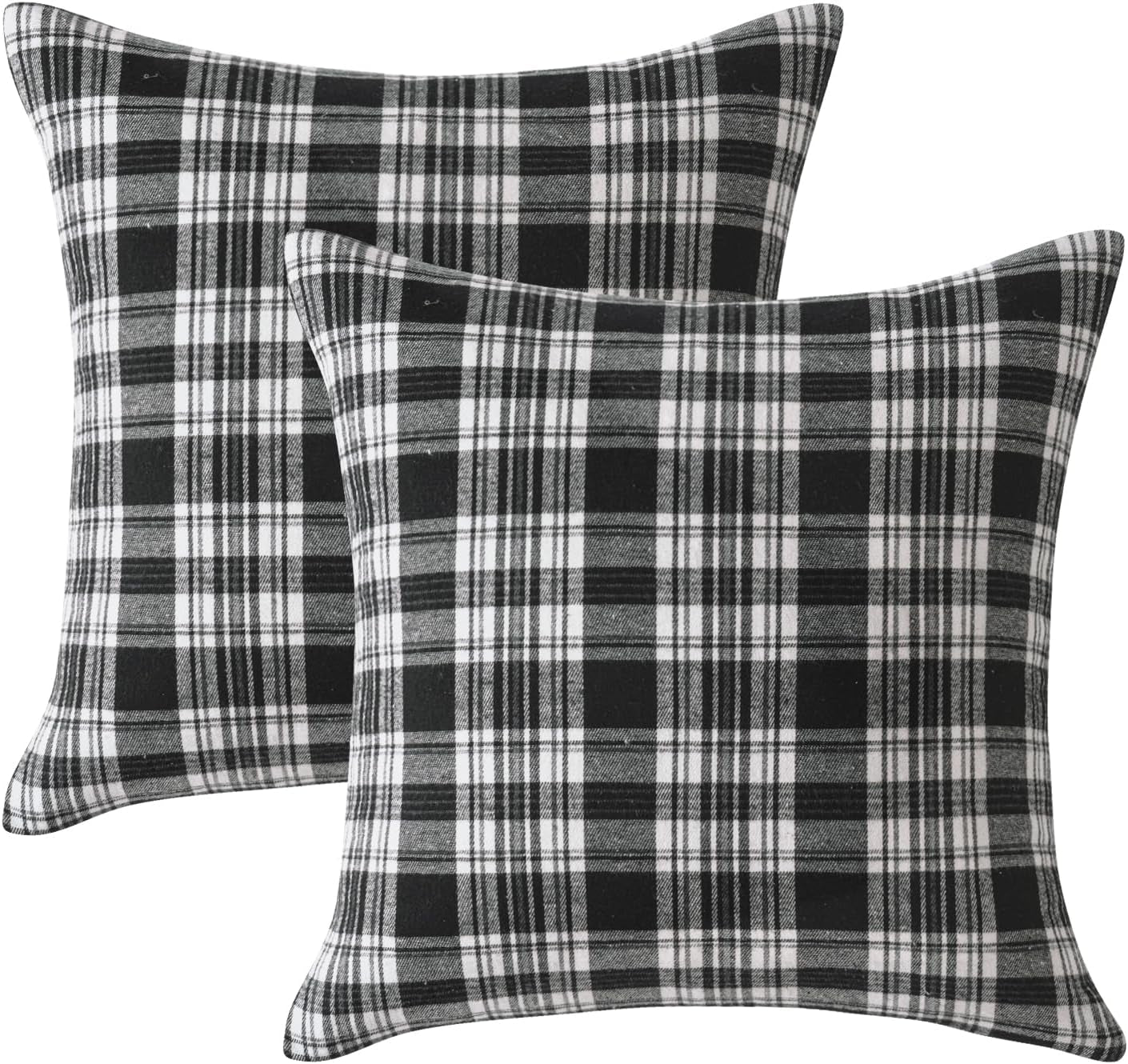 Scottish Tartan Plaid Throw Pillow Covers - Set of 2, 18x18 Inch Black and White Decorative Cushions for Farmhouse Style Outdoor Halloween and Thanksgiving Decor