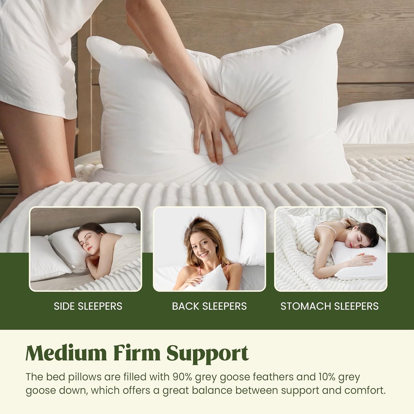 ® Natural down Feather Pillows, King Bed Pillows for Sleeping Set of 2, Grand Hotel Pillows with Cotton Fabric Cover (Pack of 2)