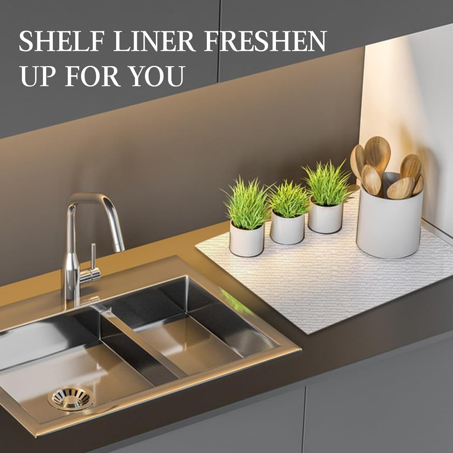 Shelf and Drawer Liner for Kitchen Cabinet, Non Adhesive Non Slip Shelf Paper Waterproof Washable Thickened for Dresser Pantry Shelve Bathroom Protector Liner(White,12 in X 10 FT)