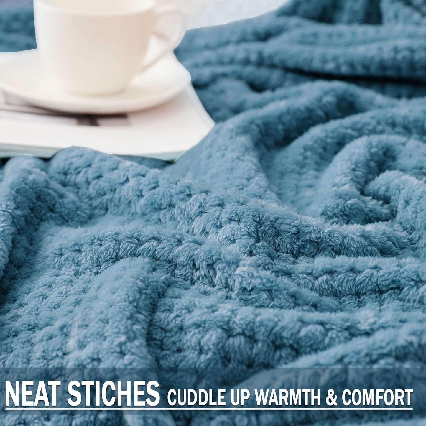 Extra Large Fleece Throw Blanket - Super Soft and Warm Waffle Textured Blanket for Couch, Sofa, and Bed (Slate Blue, 50X70 Inches)