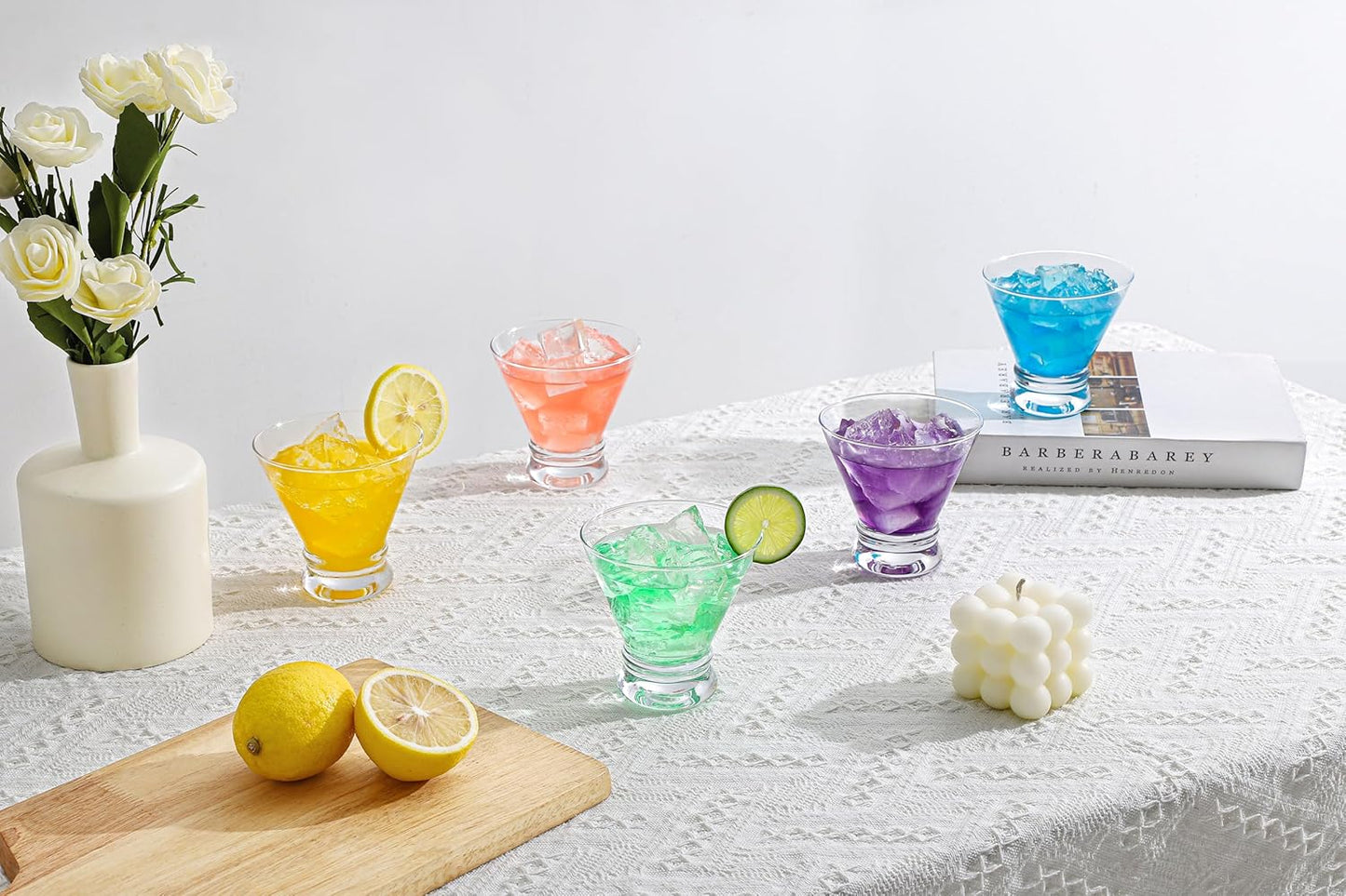 Set of 9 Martini Glasses - 8-Ounce Cinched Design Cocktail Glasses with Heavy Base, Stemless Construction for Stability - Sturdy and Elegant Cosmopolitan Bar Glasses (Glass, Clear9Pcs)
