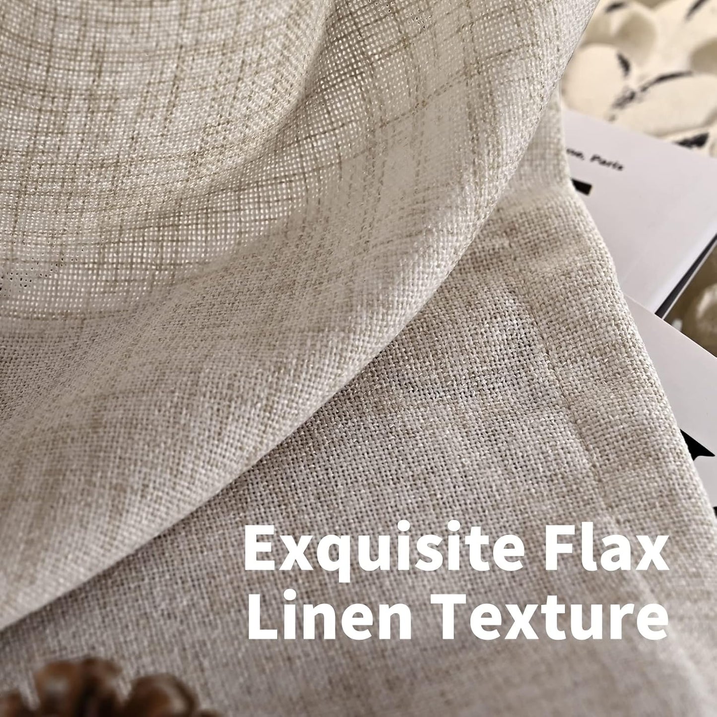 Linen Semi Sheer Curtains 72 Inch Length 2 Panels for Living Room - Light Filtering Drapes with Rod Pocket Back Tab Rustic Beige Window Treatments for Dining Bedroom, 52 X 72 Inch
