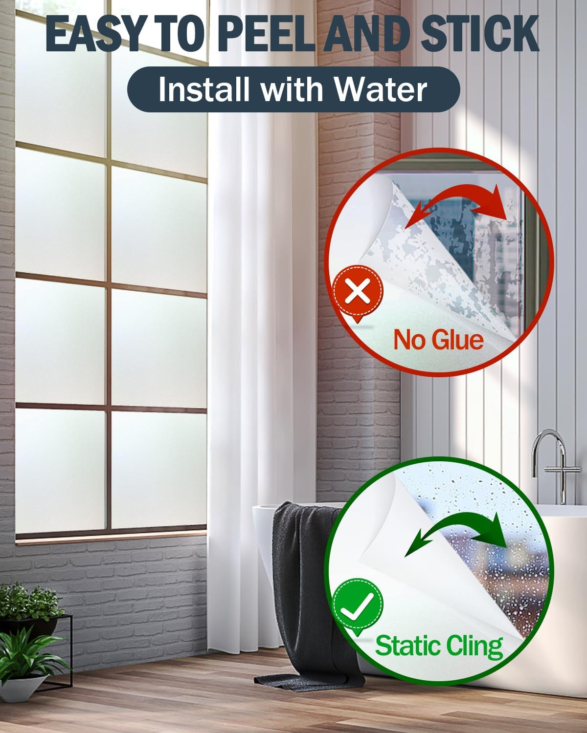 Frosted Glass Window Privacy Film with Installation Tools, Removable, Peep-Proof, Static Cling, Heat Control, UV Protection, Ideal for Home Office Bathroom Door (17.5 X 78.7 Inch)