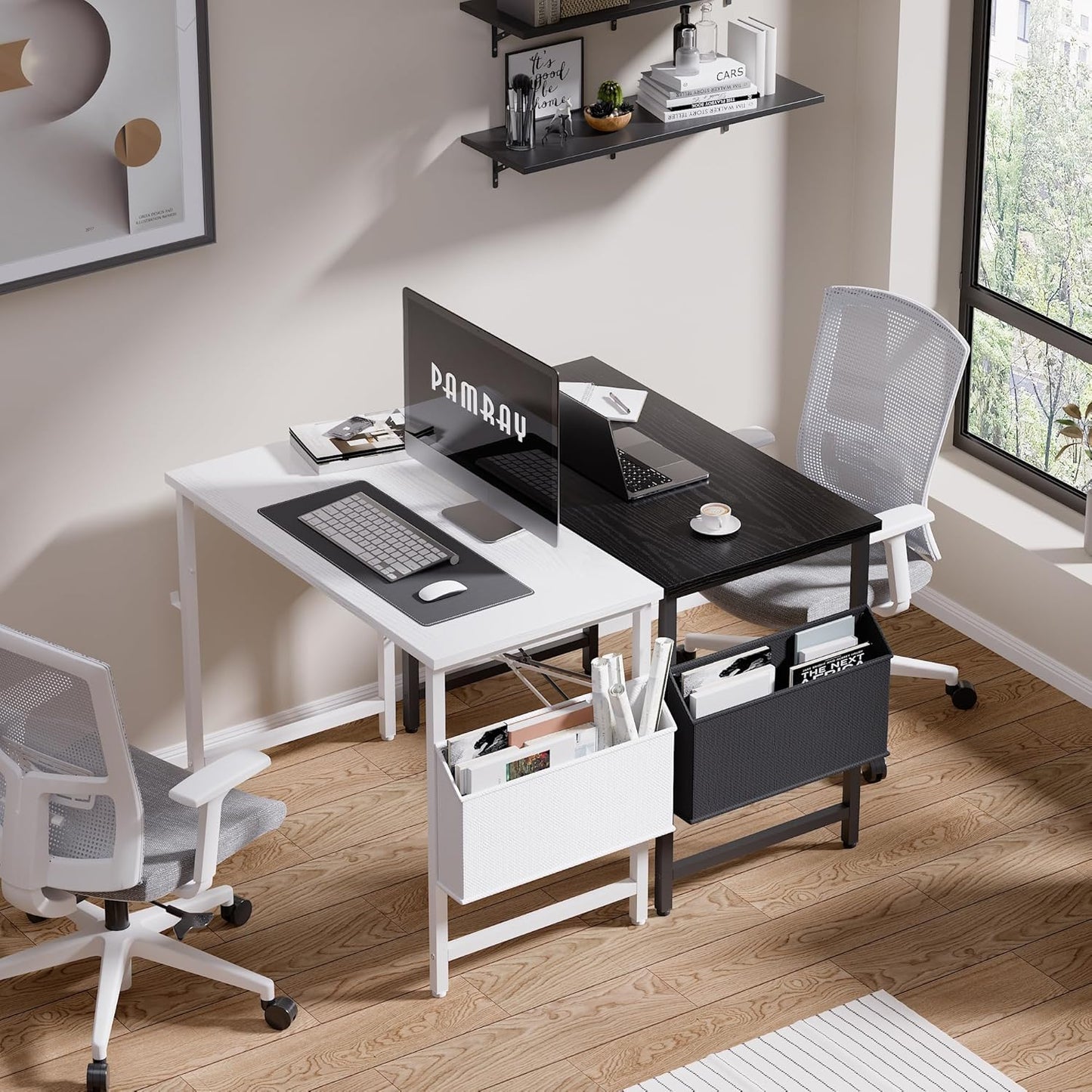 32 Inch Computer Desk for Small Spaces with Storage Bag, Home Office Work Desk with Headphone Hook, Small Office Desk Study Writing Table