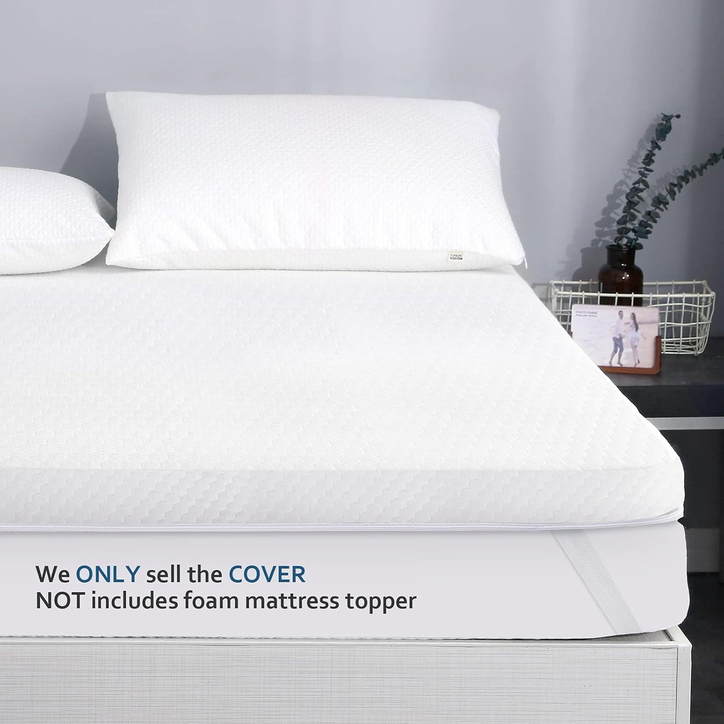 Mattress Topper Cover (Cover Only) Twin Size, 3-4 Inch Zippered Viscose Made from Bamboo Cover for Latex Mattress Topper, Removable Memory Foam Mattress Topper Cover with Straps