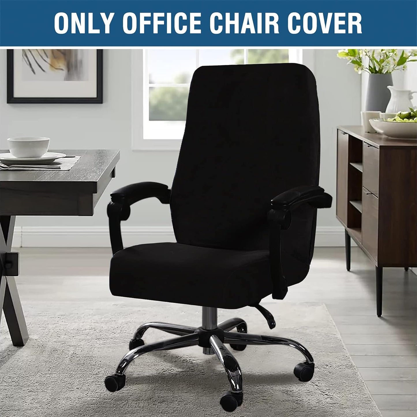 Velvet Home Office Chair Covers Stretchable Computer Desk Chair Covers Mid - High Back Universal Executive Boss Gaming Seat Cover Removable Machine Washable, Black