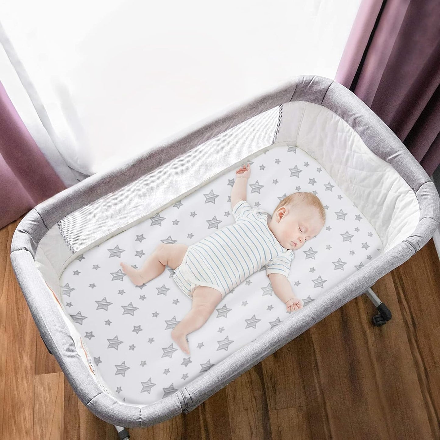 Waterproof Bassinet Sheets 2 Pack, Compatible with RONBEI & Koola Baby & Baby Joy Bassinet, 33" X 20" Fits Most Bassinets and Cradles