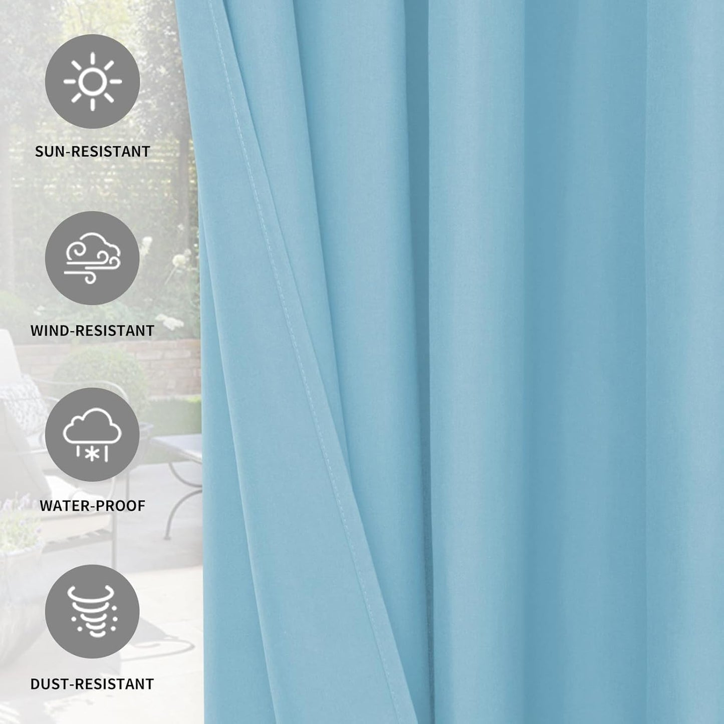 100% Waterproof Outdoor Curtains Windproof Weatherproof Porch Curtains, Premium Thick Outdoor Privacy Grommet Top Panels for Patio, Gazebo and Pergola, 2 Panels, 54X120 Inch, Light Blue