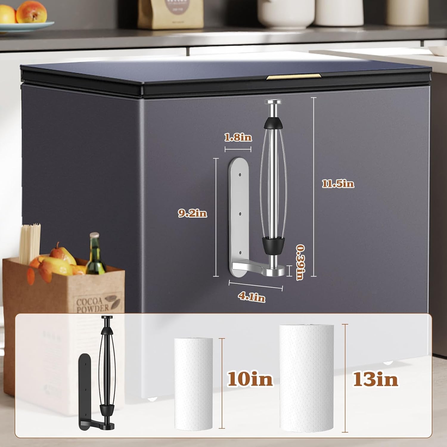 Magnetic Paper Towel Holder for Fridge - No Drill, One Hand Tear with Ratchet Mechanism, Silver, Self-Adhesive & Wall Mount for Kitchen, RV, Garage