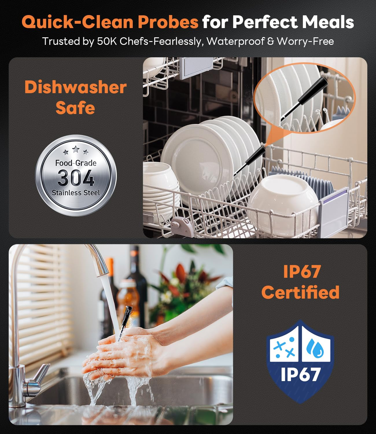 Wireless Meat Thermometer – Stable Bluetooth Smart Probe with ±1.8℉ Accuracy, 0.5S Fast Response & Long-Lasting Battery, IP67 Waterproof, App Controlled for Grill, Oven, Air Fryer