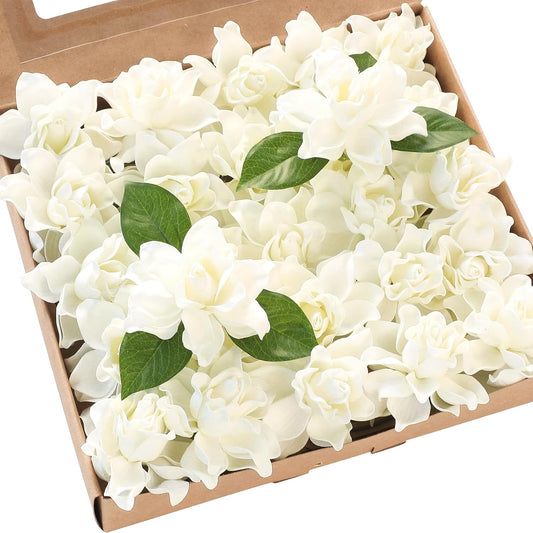 Artificial Gardenia Flowers - 2.7" Ivory Foam Faux Flowers (25 Pieces) with Stems for DIY Wedding Bouquets, Bridal Showers, Centerpieces, Floral Arrangements, and Home Decor