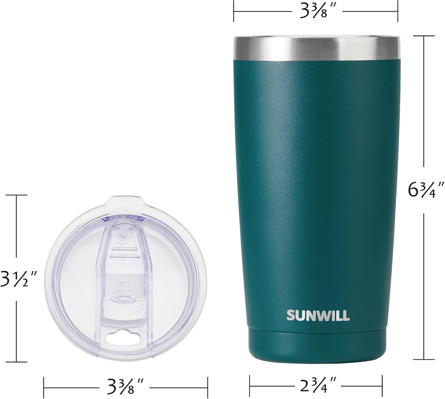 Travel Coffee Tumbler 20 Oz, Insulated Mug with Lid, Stainless Steel Cup for Outdoor, Powder Coated Dark Green