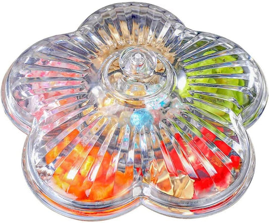Creative Acrylic Multifunctional Party Snack Tray with Lid,Serving Dishes for Dried Fruits Nuts Candies Fruits,6-Compartment (Clear Flower)