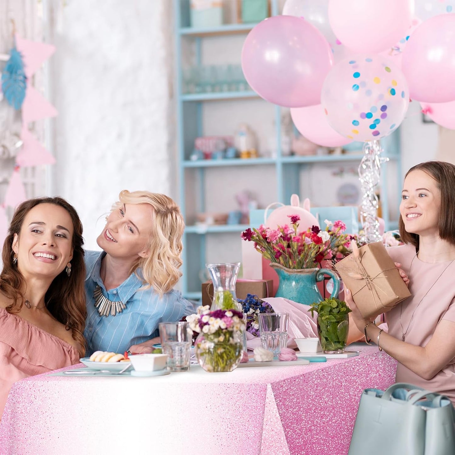 1 Pack Ombre Pink Plastic Tablecloth for Parties, Gradient Pastel Pink Disposable Tablecloths for Rectangle Tables, Light Pink Sprinkle Table Cover for Wedding Birthday Anniversary Party, 54 X 108Inch
