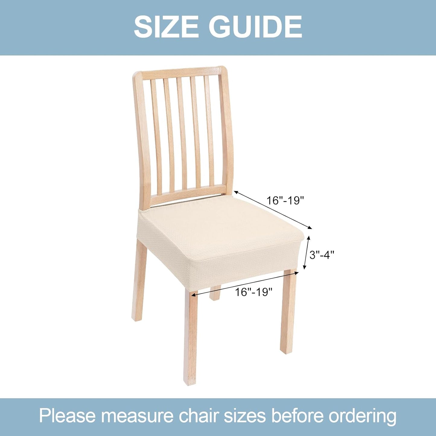 Stretch Jacquard Seat Covers for Dining Room Chairs Set of 2, Removable Washable Chair Seat Protector Slipcovers, No Rear Covers, Beige