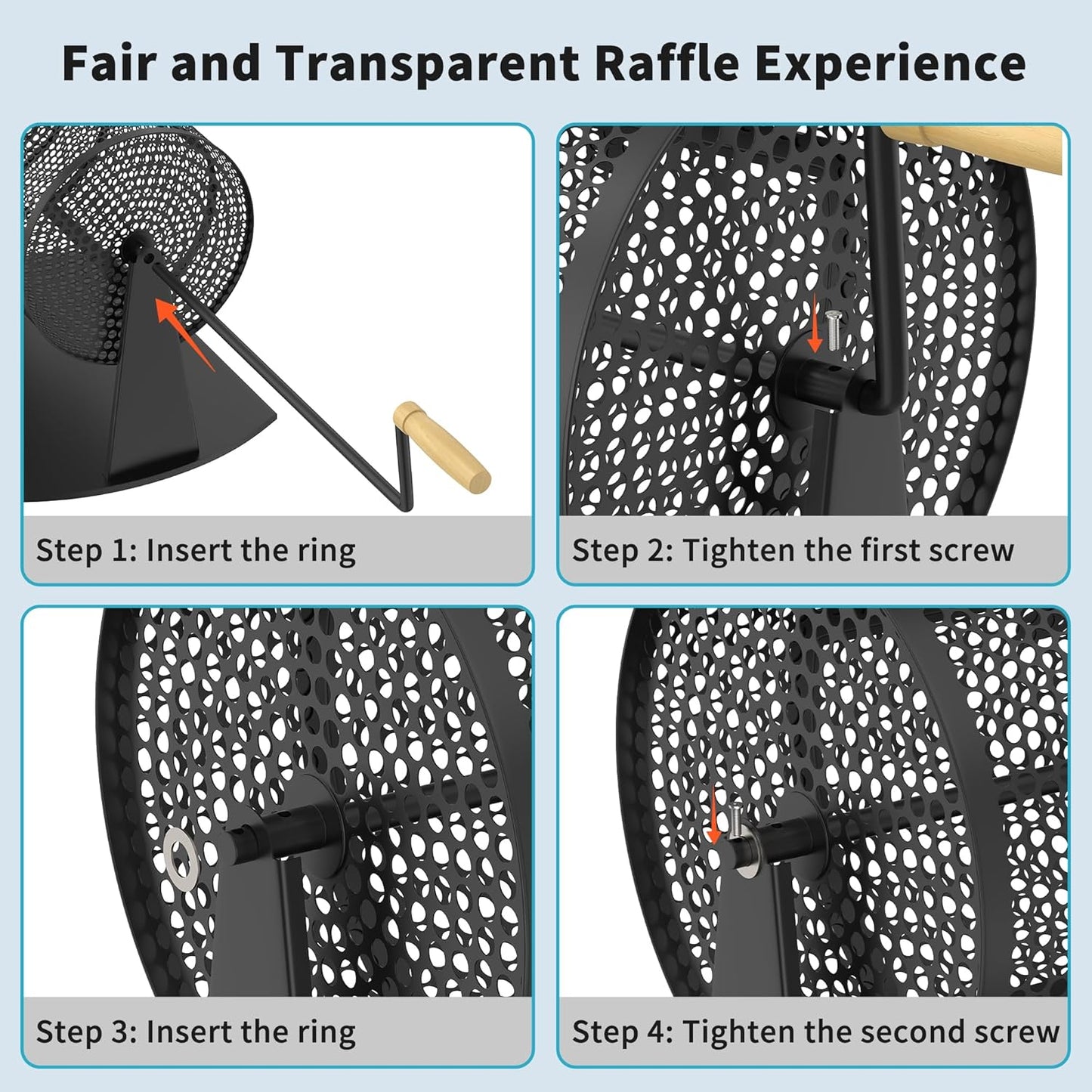 Professional Raffle Drum with Wooden Handle, Capacity for 2500 Tickets (Black)