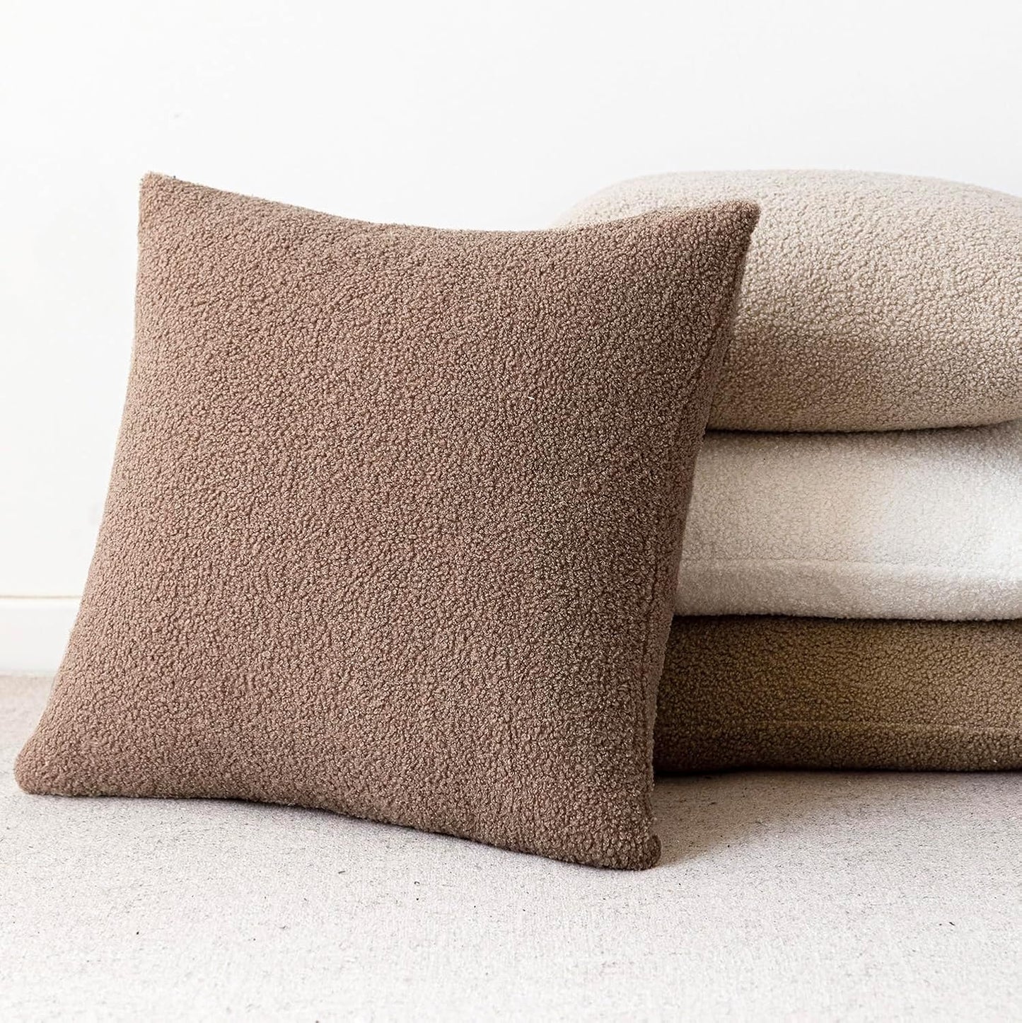 Pack of 2, Curly Faux Fur Decorative Throw Pillow Covers Soft Fuzzy Plush Cushion Case with Zipper Cozy Pillowcase for Home Living Room Couch Bed Sofa 16 X 16 Inch, Chocolate