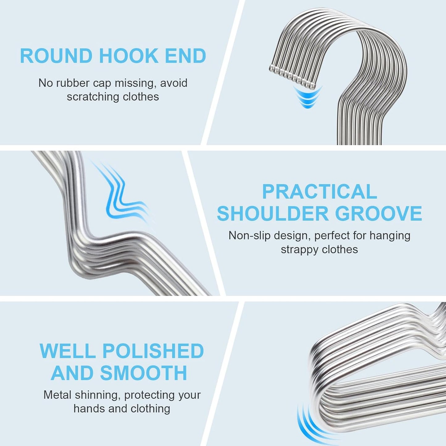 Coat Hangers Clothes 10 Pack Wire Hangers Heavy Duty Stainless Steel Hangers with Non Slip Grooves, 16.5 Inch Ultra Thin Metal Hangers Space Saving Clothing Hanger