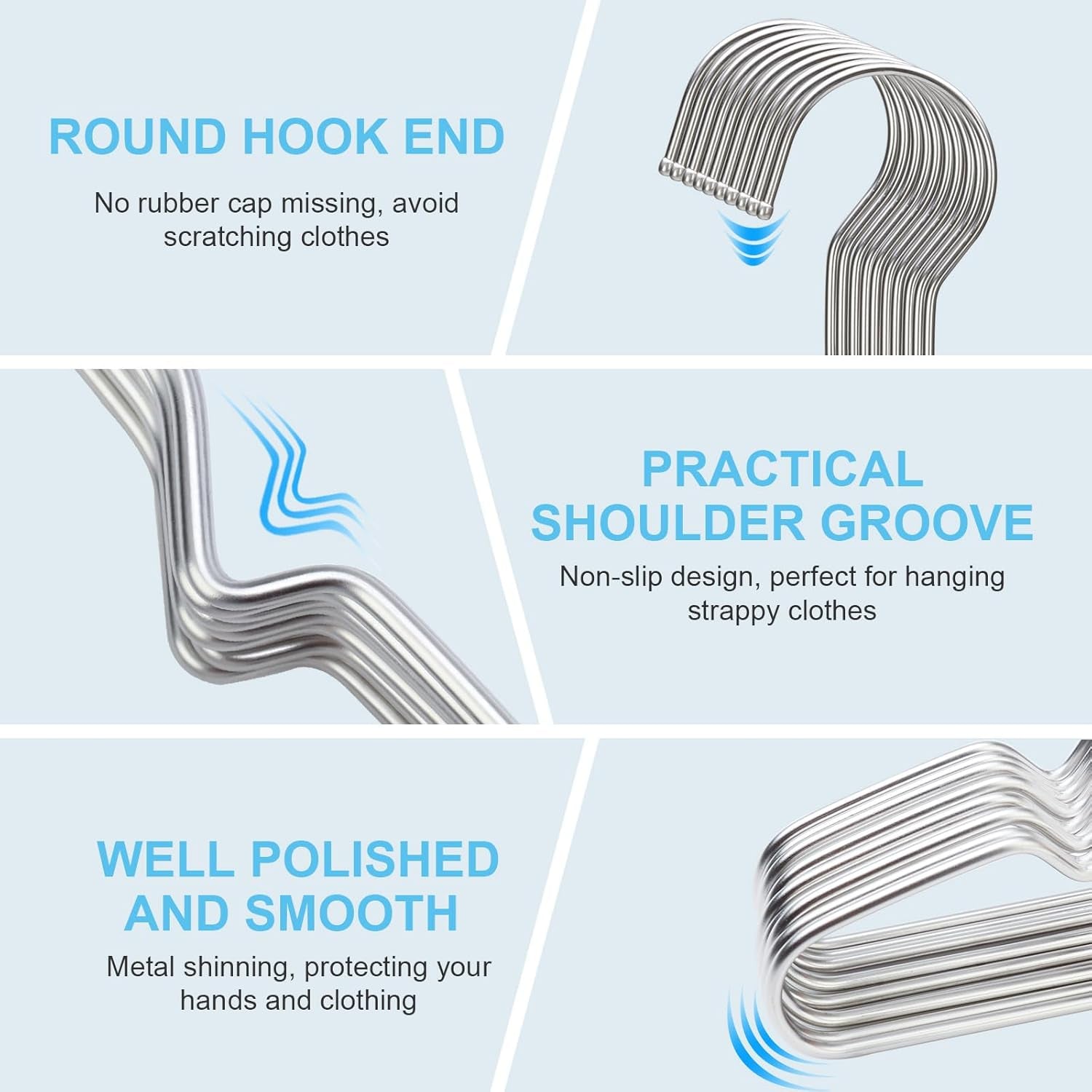Coat Hangers Clothes 10 Pack Wire Hangers Heavy Duty Stainless Steel Hangers with Non Slip Grooves, 16.5 Inch Ultra Thin Metal Hangers Space Saving Clothing Hanger