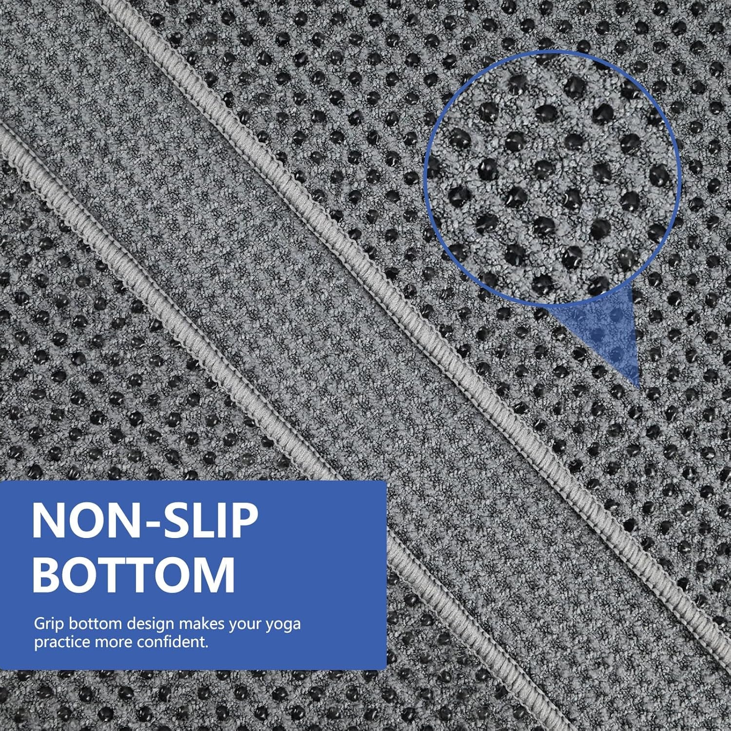 Hot Yoga Towel - Microfiber Non Slip Yoga Mat Towel with Grip Dot Sweat Absorbent Towel for Hot Yoga, Pilates and Fitness 72" X 24", Grey